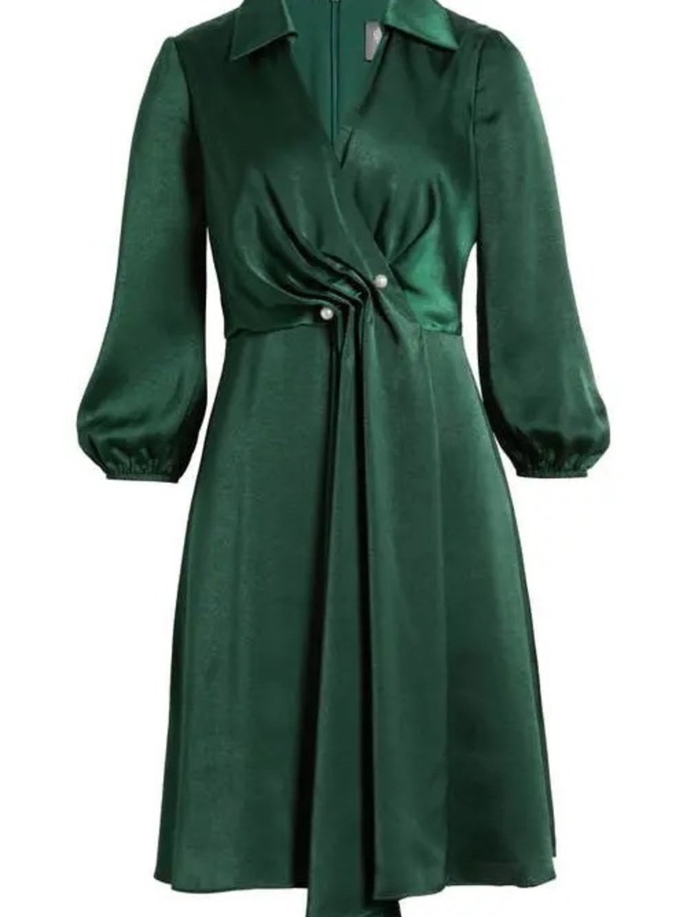VINCE CAMUTO Green Faux Pearl Detail Satin Shirtdress - Picture 2 of 6